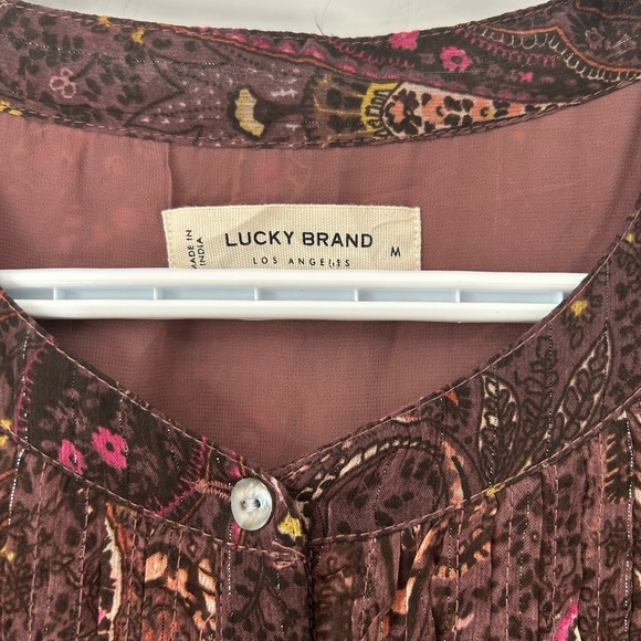 Lucky Brand Brown Long Sleeve Paisley Babydoll Dress - Picture 3 of 9